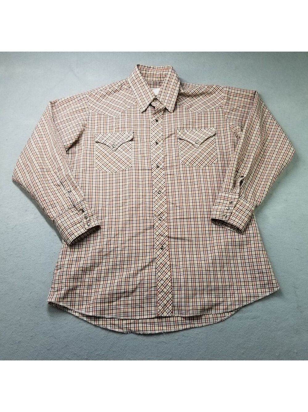 Vintage Stockman by PMC Snap Button Western Shirt Men Size L 16 Plaid Cowboy 70s